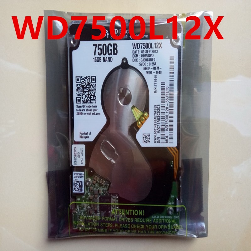 WD7500L12X  Ʈ HDD  WD 750GB 2.5 16MB + 16G SATA 5400RPM    SSHD